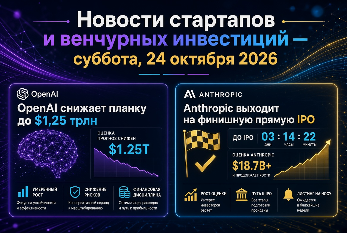 Νέα startup και επενδύσεων επιχειρηματικών κεφαλαίων — Σάββατο, 24 Οκτωβρίου 2026: OpenAI μειώνει την εκτίμηση στα 1,25 τρισεκατομμύρια δολάρια, ενώ η Anthropic ολοκληρώνει την προετοιμασία για την IPO