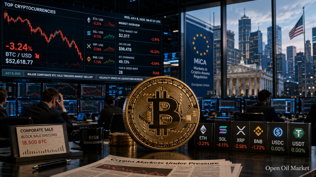 Νέα κρυπτονομισμάτων, Τετάρτη 8 Ιουλίου 2026: Bitcoin υπό πίεση Στρατηγικής και νέοι κανόνες MiCA