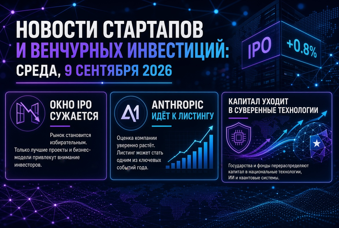 Ειδήσεις για τις νεοφυείς επιχειρήσεις και τις επιχειρηματικές επενδύσεις: Τετάρτη, 9 Σεπτεμβρίου 2026 - το παράθυρο IPO μειώνεται, η Anthropic προχωρά προς την εισαγωγή, και το κεφάλαιο μεταφέρεται στις κυρίαρχες τεχνολογίες